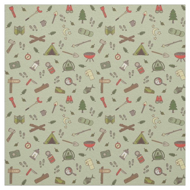 Tecido Ilustrações de Camping Campfire de Aventuras ao Ex (Modelo)
