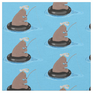 Tecido Imagem do desenho animado de pesca de filhotes de