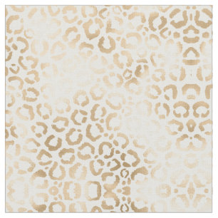 Tecido Impressão Animal Leopardo Branco Dourado Elegante 