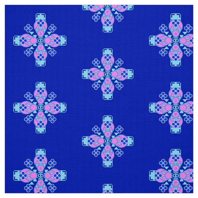 Tecido Impressão Bandana - orquídea, azul e cobalto (Modelo)