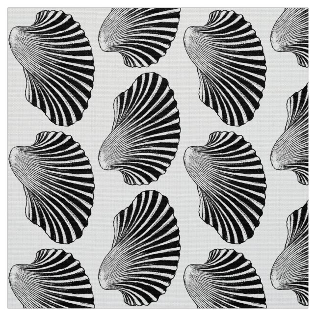 Tecido Impressão de Bloco de Shell Scallop, Preto e Branc (Modelo)