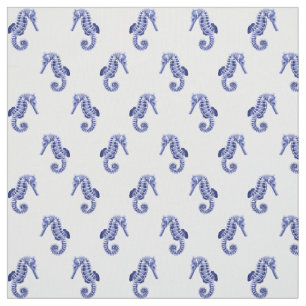 Tecido Impressão de cavalo de mar azul e branco