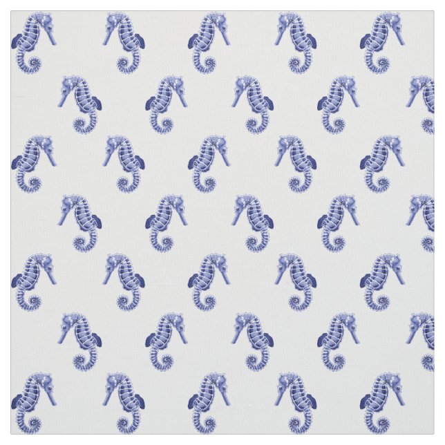Tecido Impressão de cavalo de mar azul e branco (Modelo)