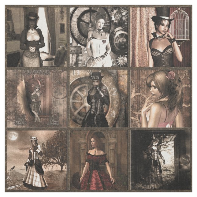 Tecido Impressão de Coleta de Pinups Steampunk (Modelo)