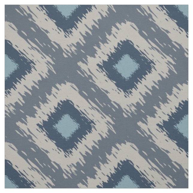 Tecido Impressão de Diamond de Padrão Ikat Azul Editável (Modelo)