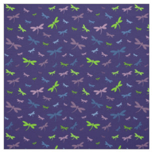 Tecido Impressão de Dragonflies - Azul, Verde e Roxo