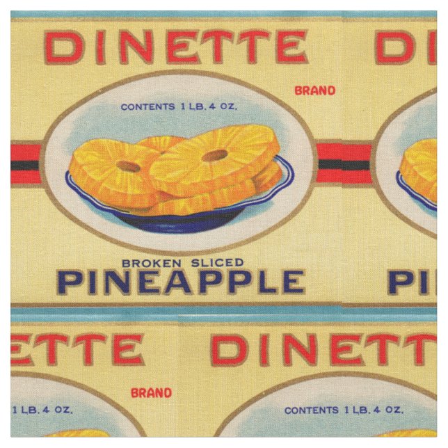 Tecido impressão de etiqueta de abacaxi da dinette 1930s (Detalhe)