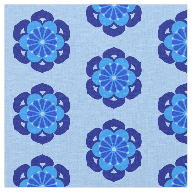 Tecido Impressão de Flor de Lotus, Indigo e Azul Claro (Detalhe)