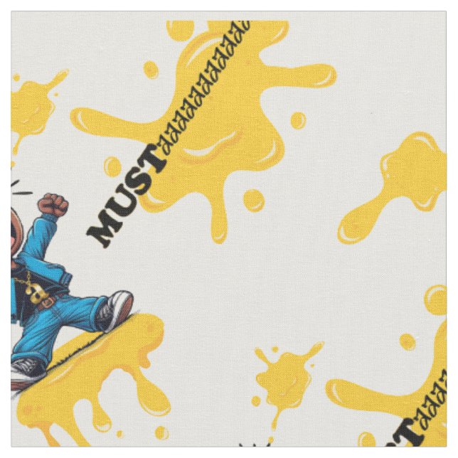 Tecido Impressão de Gráfico de Mostarda - Branco (Detalhe)