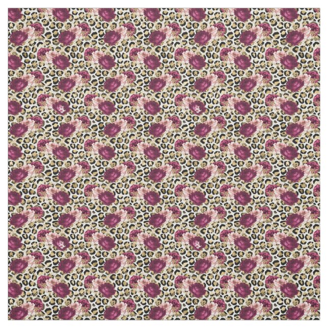Tecido Impressão de Leopardo Flor Rosa Rosa Dourada para  (Modelo)