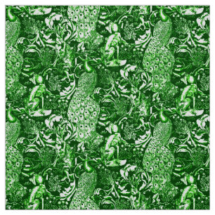 Tecido Impressão de Pavão Art Nouveau, Verde Floresta