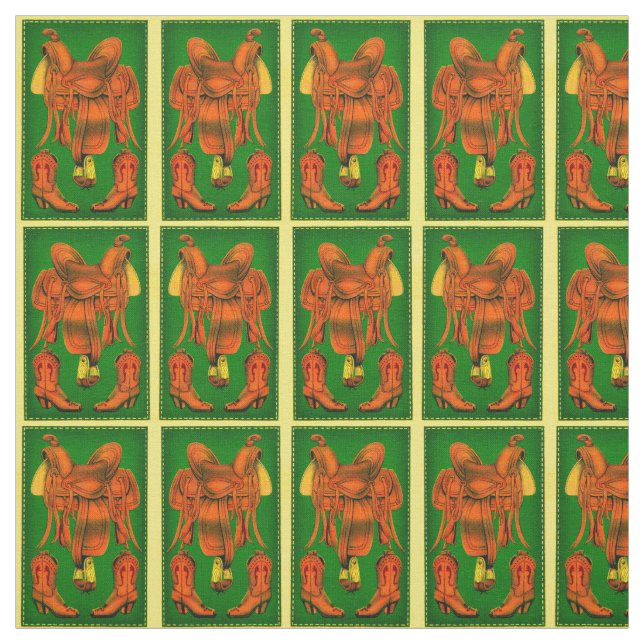 Tecido Impressão de sela ocidental e botas de cowboy (Modelo)