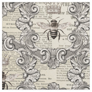Tecido Impressão de Vintage Bees e Jornais