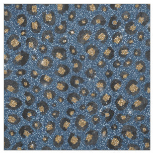 Tecido Impressão Dourada de Leopardo  com brilho azul cl
