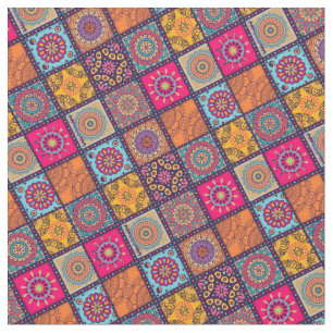 Tecido impressão étnica colorido de mandala marroquino