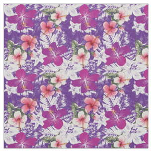 Tecido Impressão floral de Hibiscus cor-de-rosa branca e