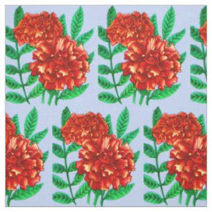 Tecido impressão floral de marigoldos africanos vermelhos
