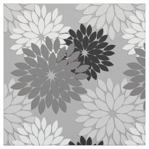 Tecido Impressão floral moderno do quimono, cinza, preto