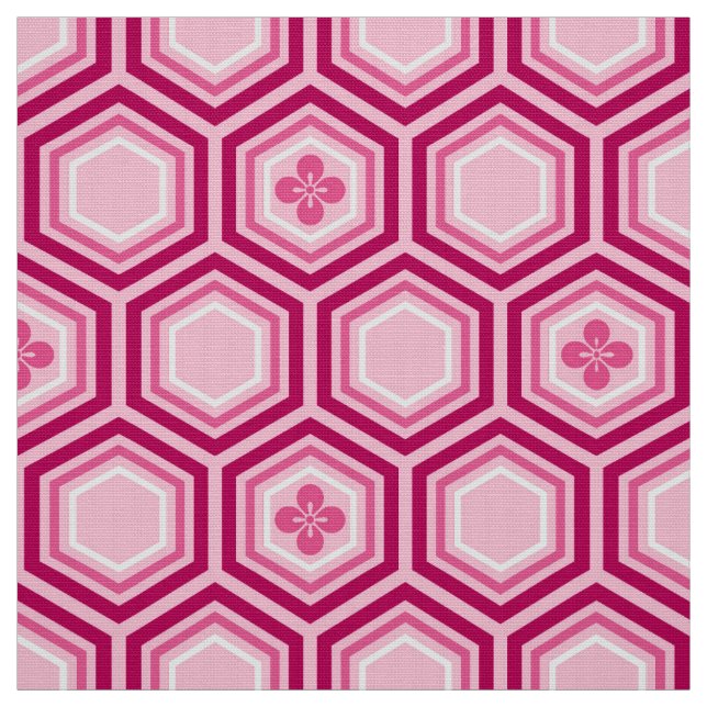 Tecido Impressão Hexagonal Kimono, Borgonha e Rosa (Modelo)