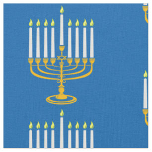 Tecido impressão judeu menorah amarela hanukkah