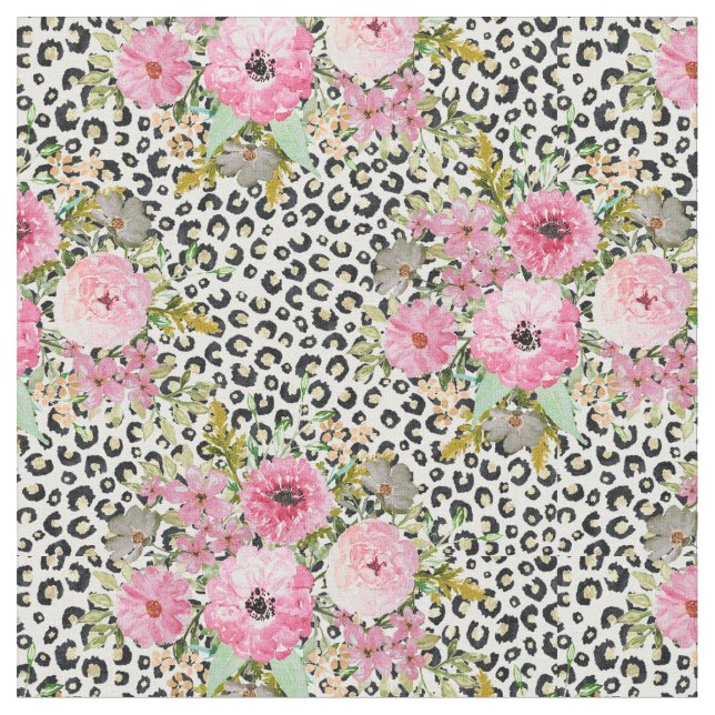 Tecido Impressão Leopardo Elegante e Design Floral (Detalhe)