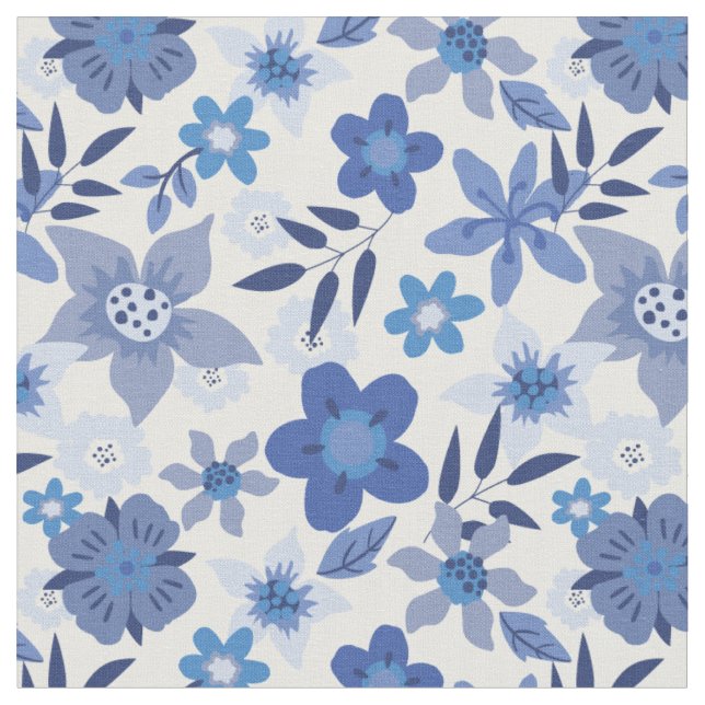 Tecido Impressão Monocromático Azul Floral (Detalhe)