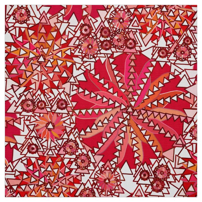 Tecido Impressão tribal da mandala, vermelho e branco (Modelo)