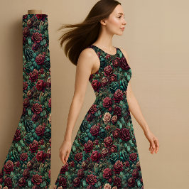 Tecido Impresso Maximalista em Ouro e Verde Água c