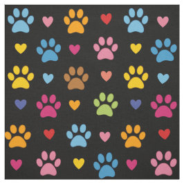Tecido Impressões de Patas e Corações Coloridos em Algodã