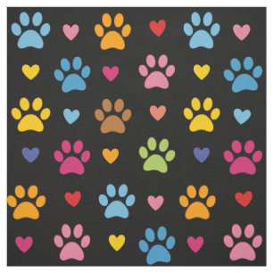 Tecido Impressões de Patas e Corações Coloridos em Algodã