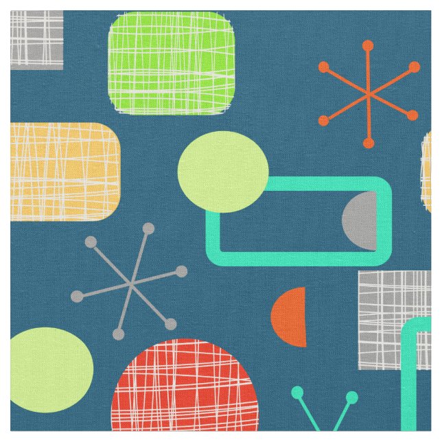 Tecido Impulso Atômico Geométrico de Meio século Moderno (Detalhe)