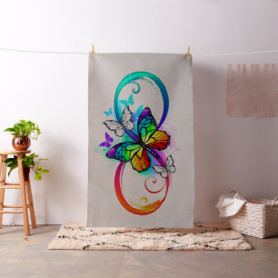 Tecido Infinidade brilhante com borboleta arco-íris