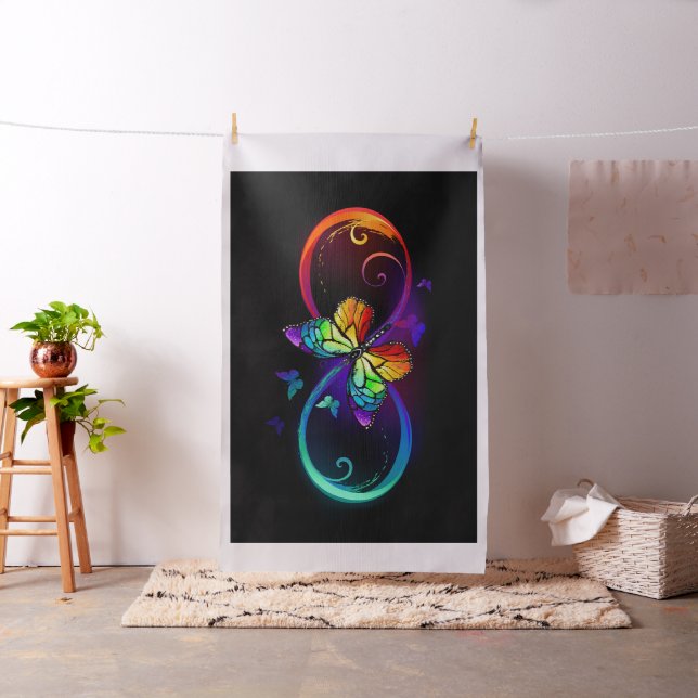 Tecido Infinidade vibrante com borboleta arco-íris a pret (In Situ)