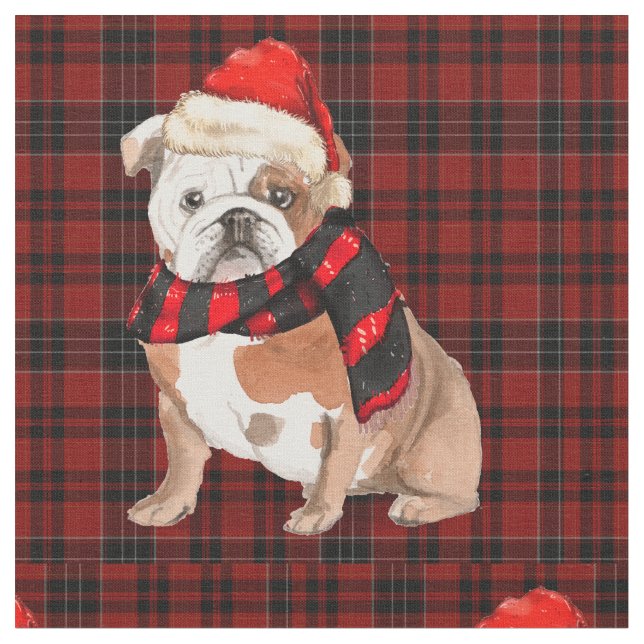 Tecido Inglês Buldogue e Xadrez Vermelha Natal (Detalhe)