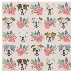 Tecido Inglês Bulldogs - Flores cor-de-rosa