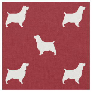 Tecido Inglês Springer Spaniel Silhouettes Vermelho Padr