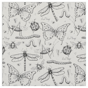 Tecido Ivory Linen Elegant Insetos Ilustração Padrão