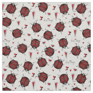 Tecido Ivory Linen LoveBug Ladybug Padrão de Ilustração