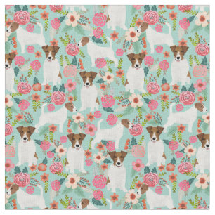 Tecido jack Russell terrier vintage florals menta