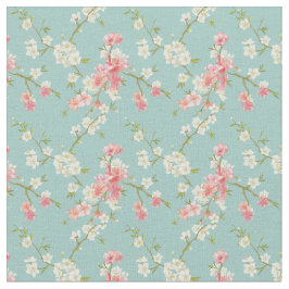 Tecido Japonês, flor de cerejeira, cerceta, branco, rosa,