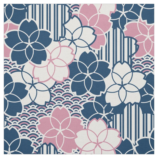 Tecido Japonês Sakura floresce padrão geométrico (Modelo)