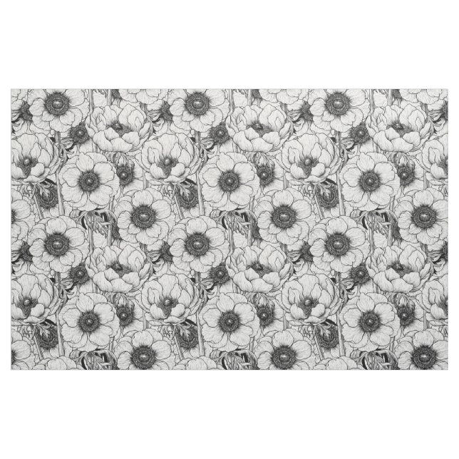 Tecido Jardim anêmono em preto e branco (Fat Quarter)