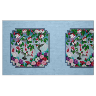 Tecido Jardim das Flores e Azul-dos-Pássaros