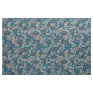 Tecido Jardim de mirtilo, azul e cinzas