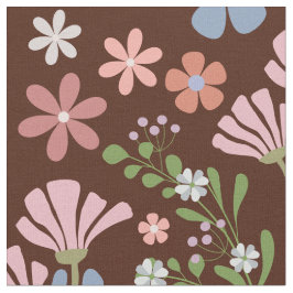 Tecido Jardim primavera com Fundo Castanho de Chocolate