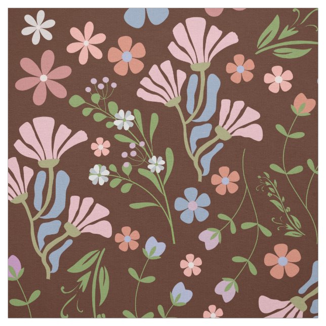 Tecido Jardim primavera com Fundo Castanho de Chocolate (Modelo)