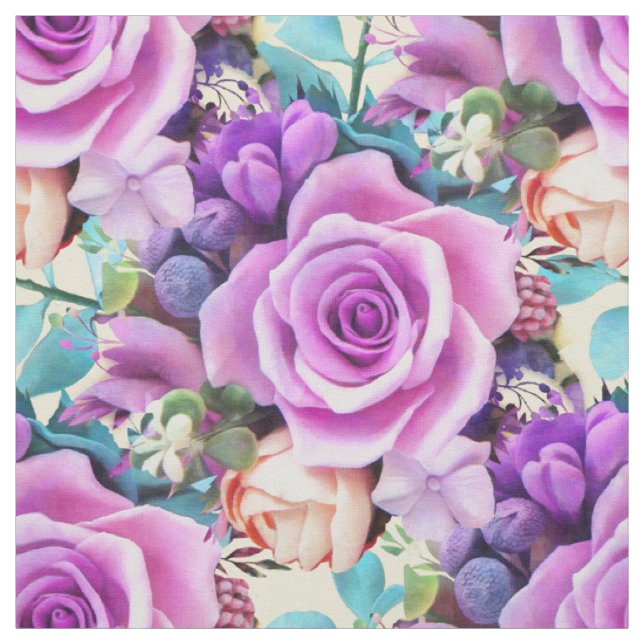 Tecido Jardim Romântico de Flores de Rosa (Modelo)