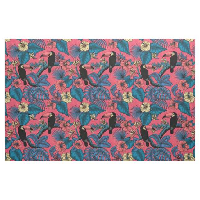 Tecido Jardim tucano em vermelho e azul (Fat Quarter)