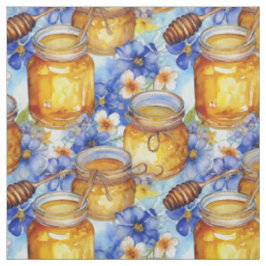 Tecido Jars de Aquarela de Mel com Flores Azuis