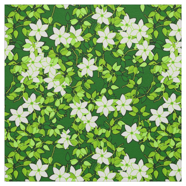 Tecido Jasmim branco entre folhas verdes (Modelo)